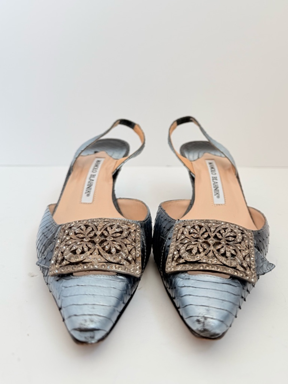 Manolo Blahnik Archive Python Slingback Heels Filigree Crystal Buckle EU 37.5 - Picture 3 of 10